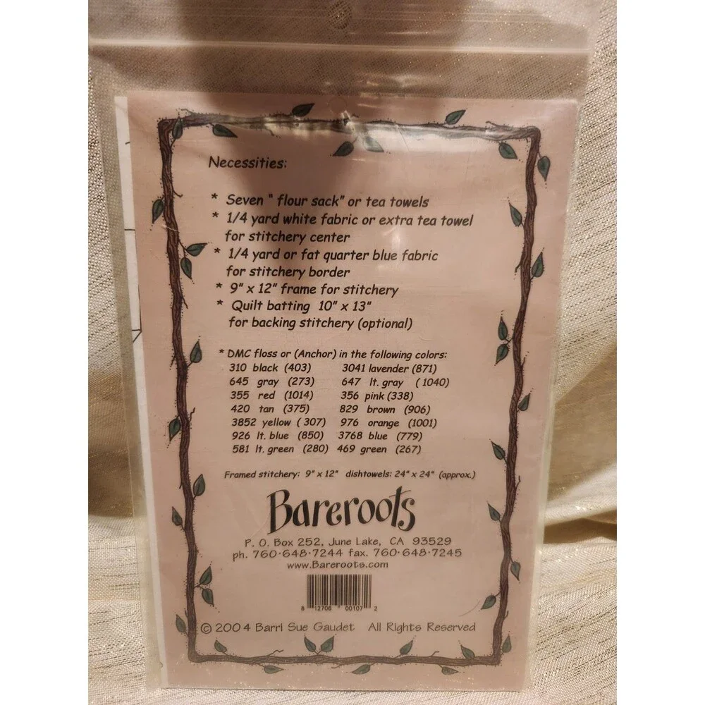 Bareroots Stitchery or Dishtowels Days of the Week Pattern #107 2004 NEW